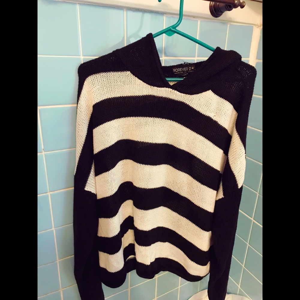Black and White Striped Sweater with hood